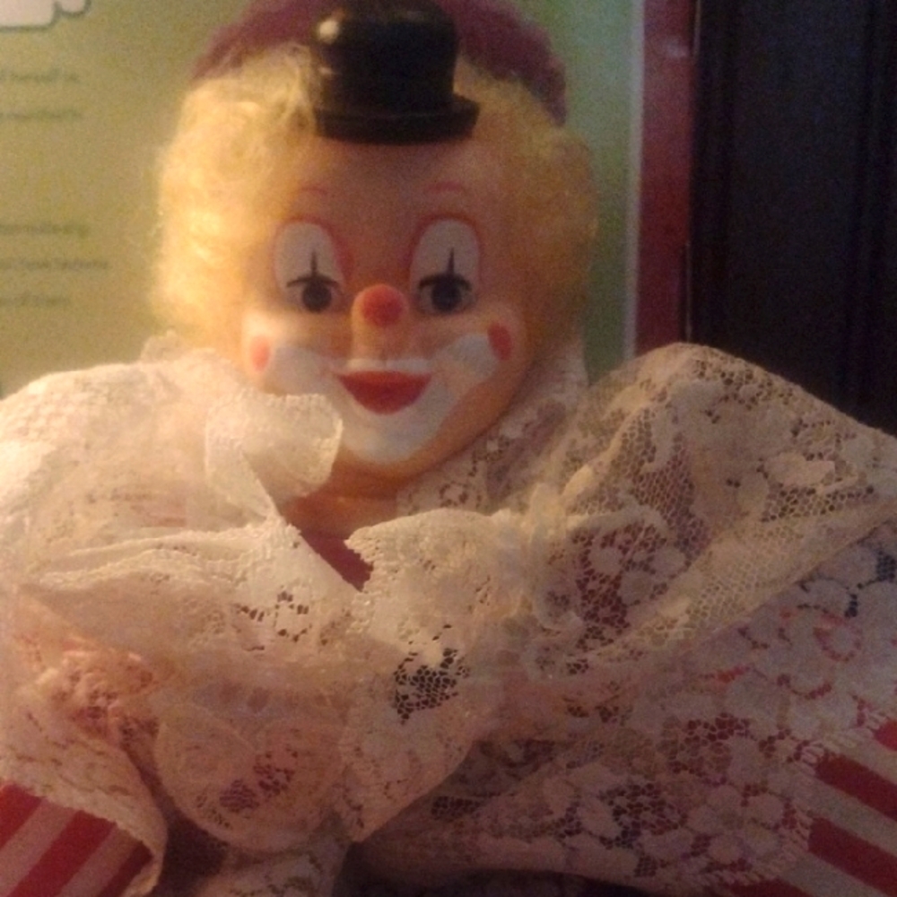 Vintage Clown Doll with Lace and Stripes
